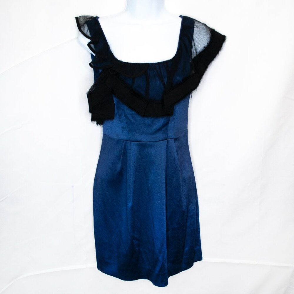 Philosophy Alberta Ferretti Satin Dress 2 Blue Sleeveless Mesh Whimsigoth QQ10
